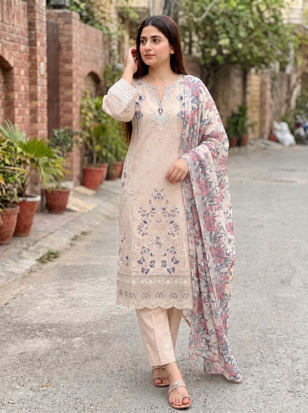 Ivory Floral Three Piece