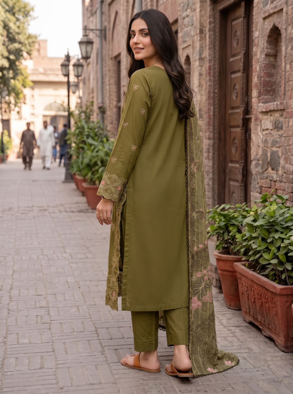 Mehndi Embroidered Three Piece