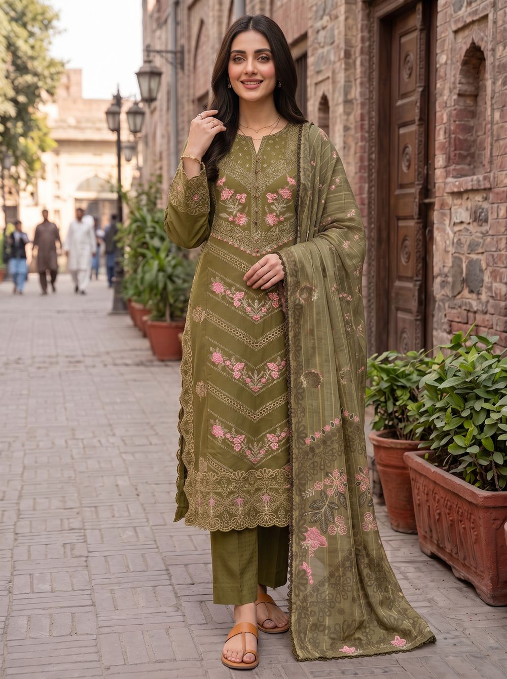 Mehndi Embroidered Three Piece