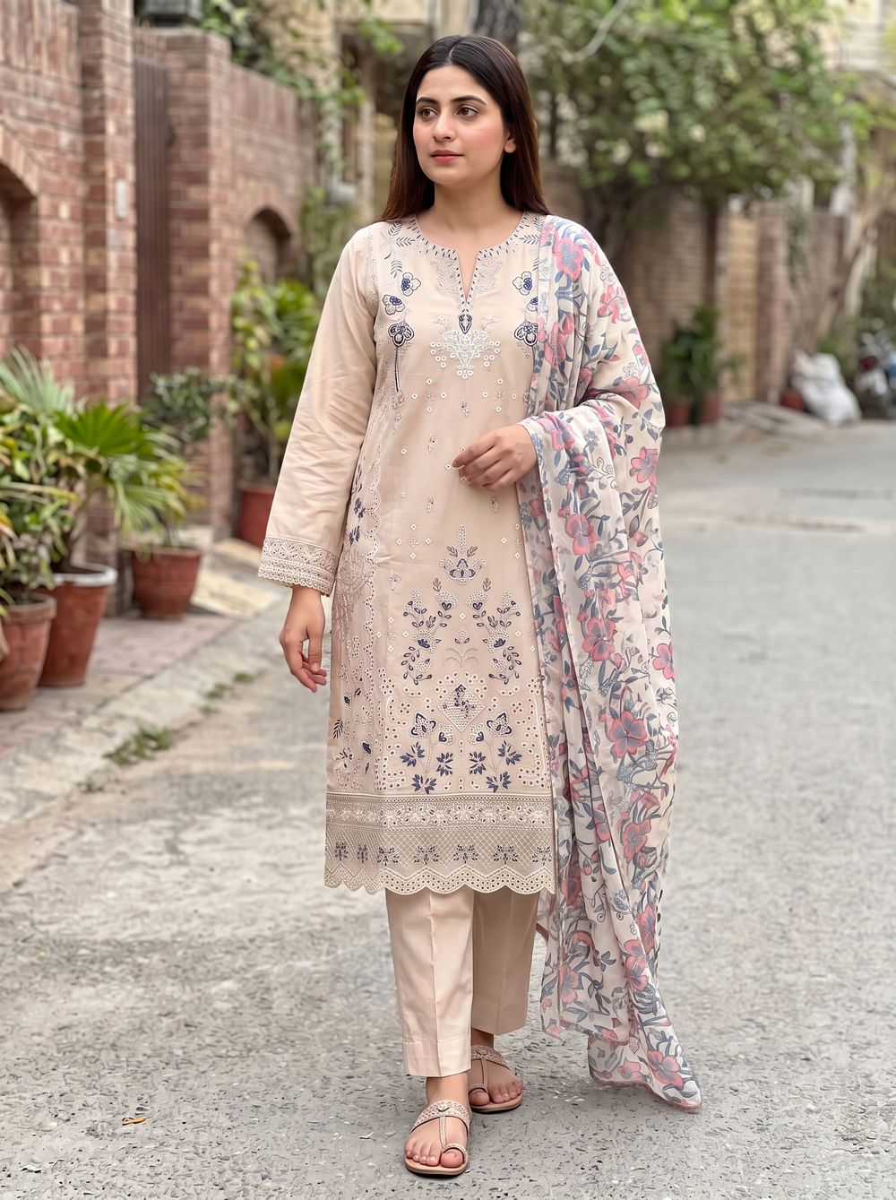 Ivory Floral Three Piece