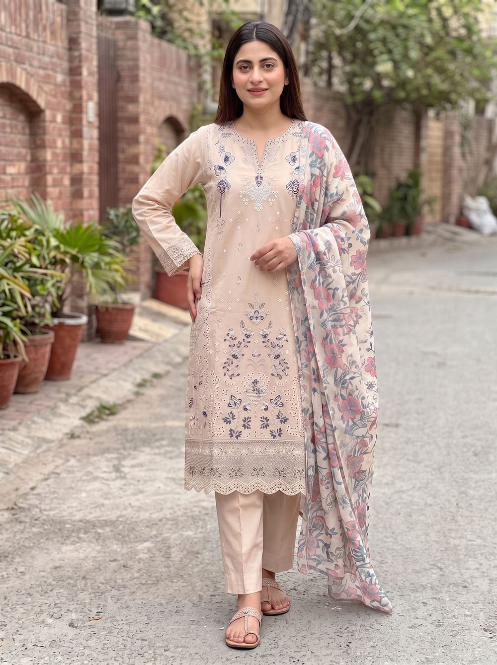 Ivory Floral Three Piece