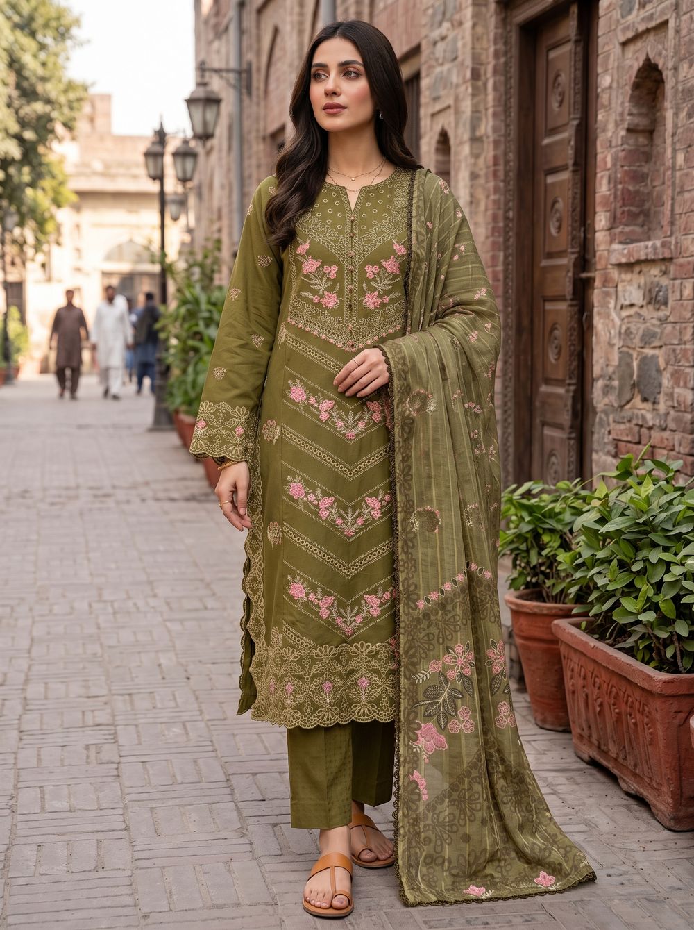 Mehndi Embroidered Three Piece