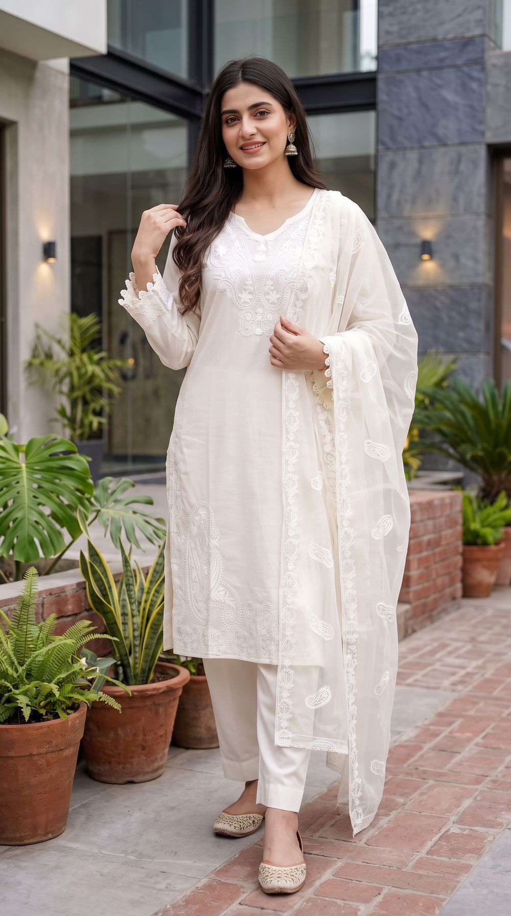 Pearl White Embroidered Formal