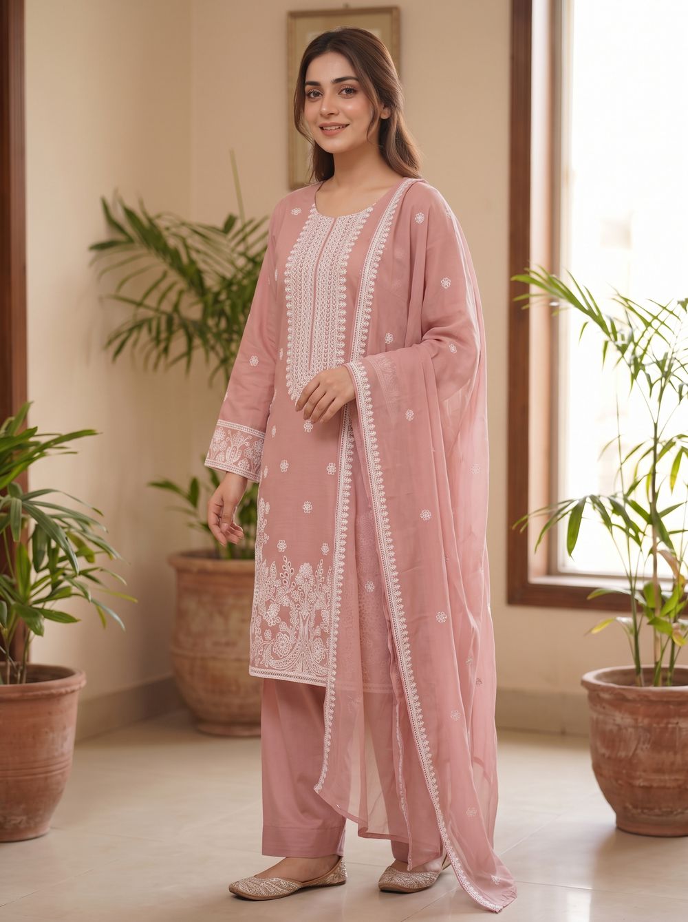 Rose Embroidered Three Piece