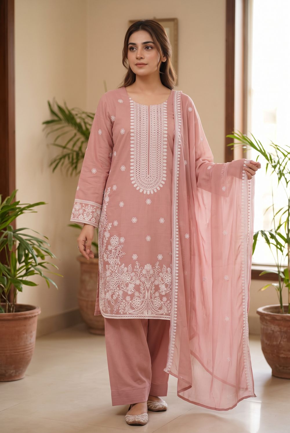 Rose Embroidered Three Piece