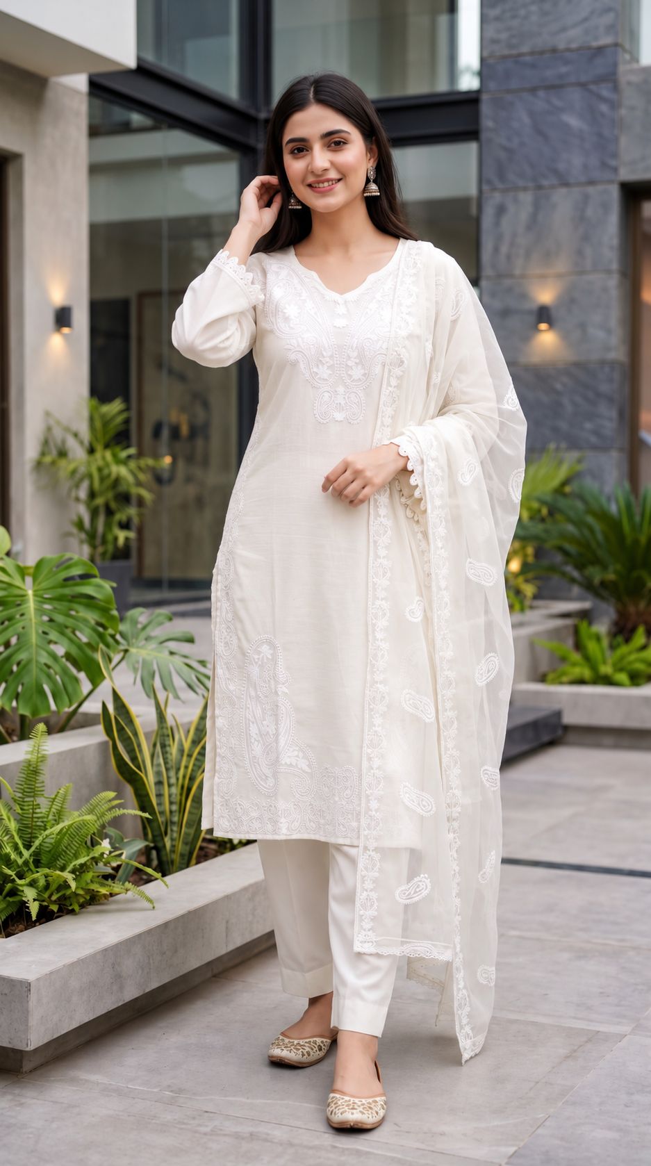 Pearl White Embroidered Formal