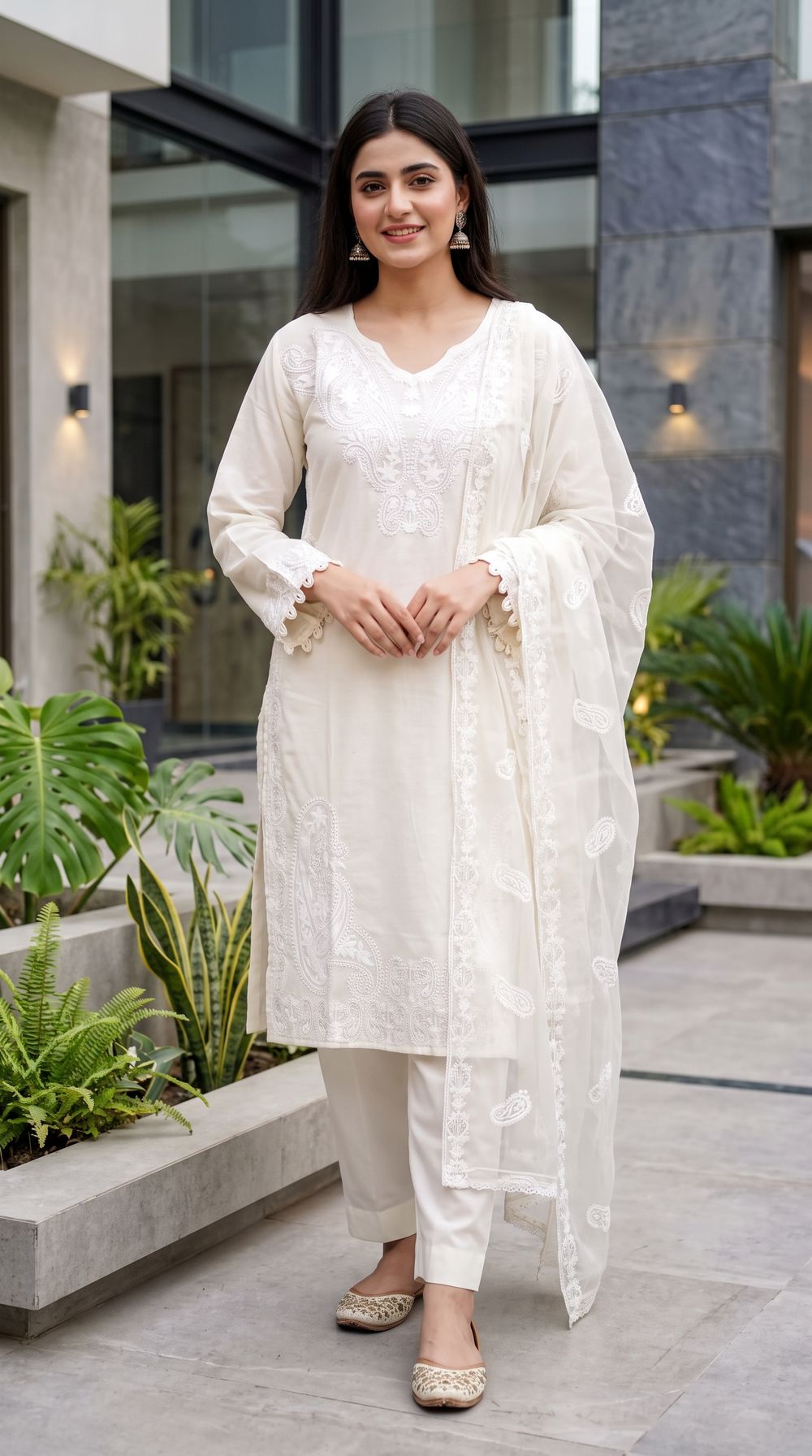 Pearl White Embroidered Formal
