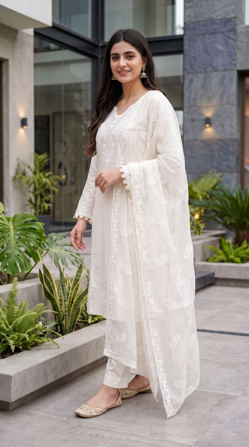 Pearl White Embroidered Formal